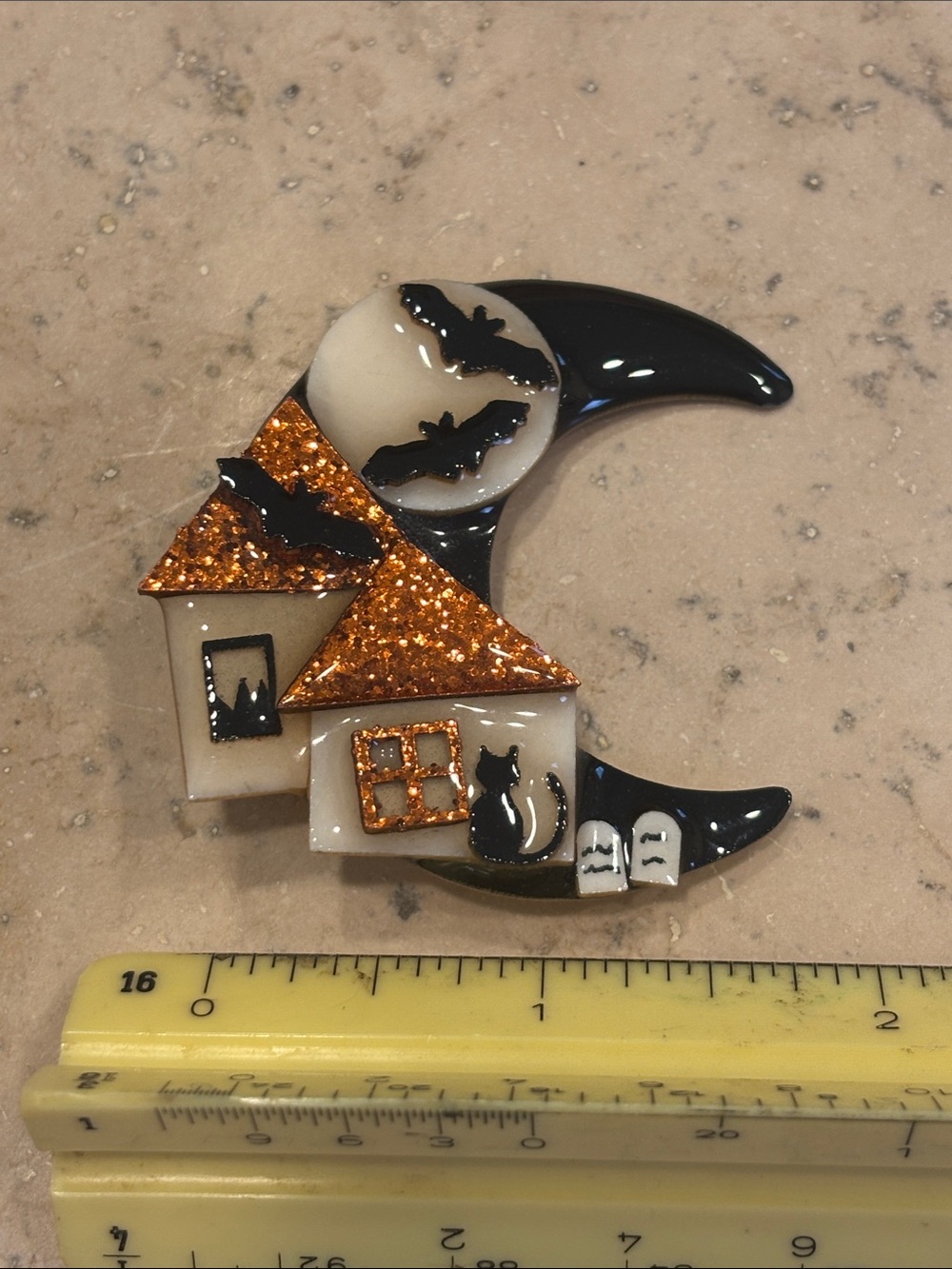 Halloween Crescent Moon House Pin Brooch by Lucinda - Vintage - Picture 3 of 3